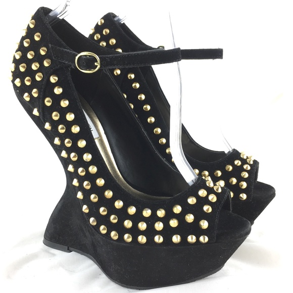 Steve Madden Shoes - Platform high heels peep black gold stud Gammblee